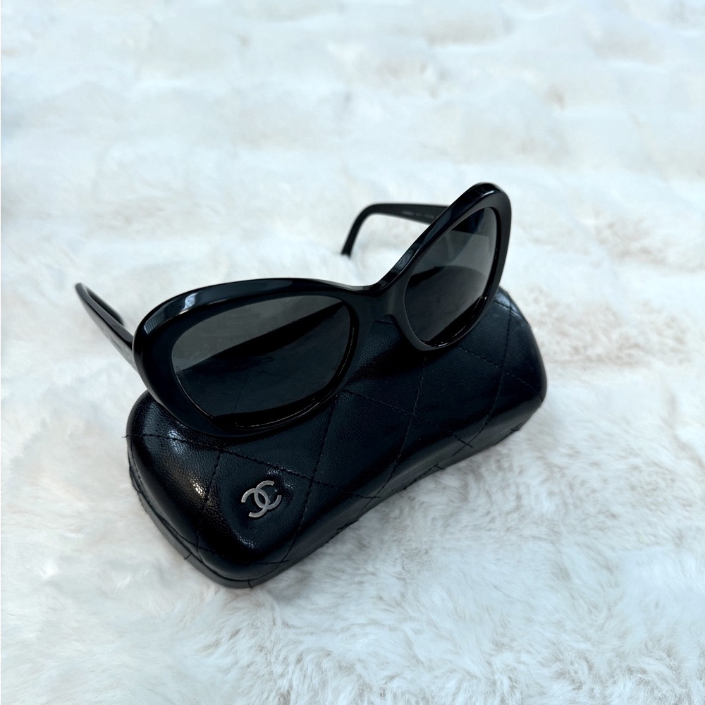 Chanel Black Camellia Sunglasses